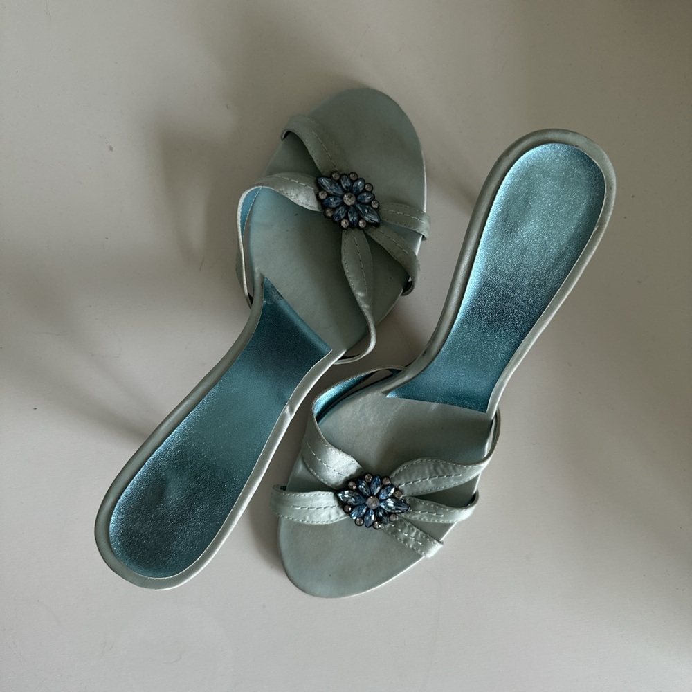 Reaction Kenneth Cole Blue Open Toe Strappy Kitten Heel Sandals